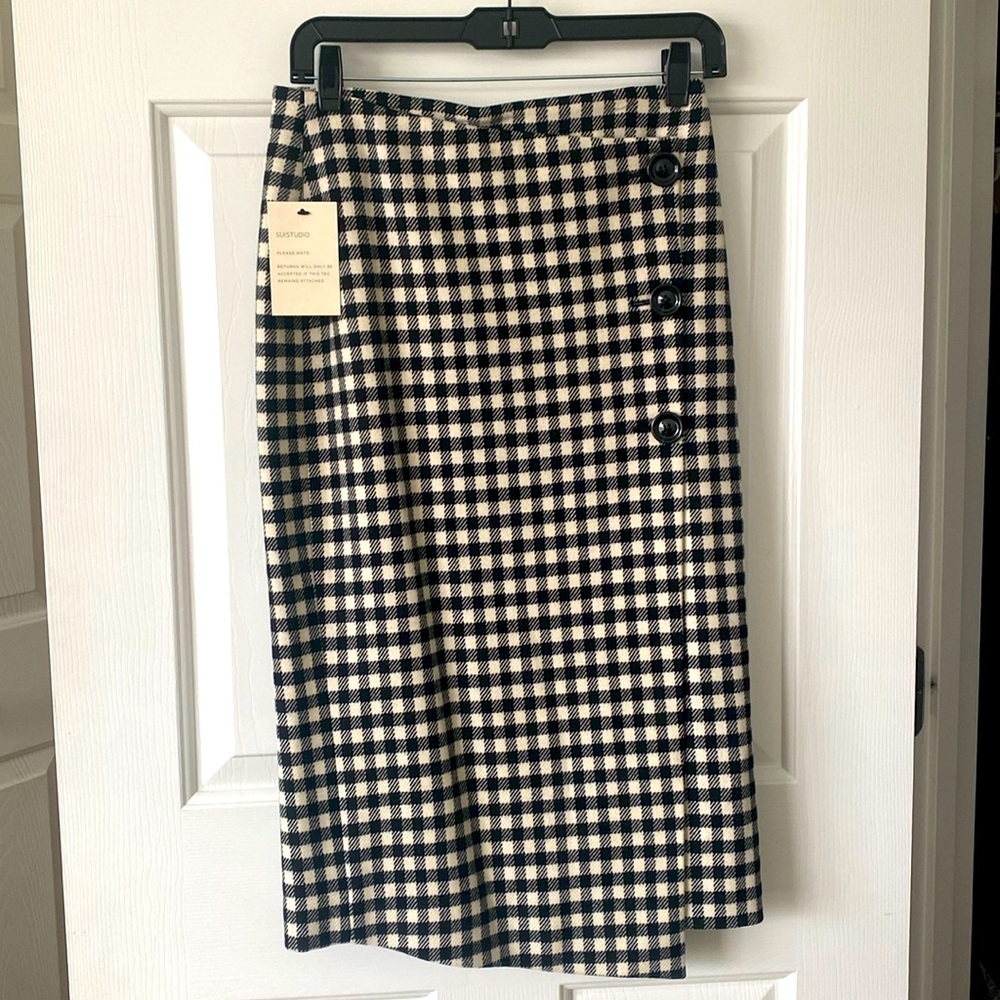 Suistudio Black Checkered Wool Cashmere Skirt Size 4
